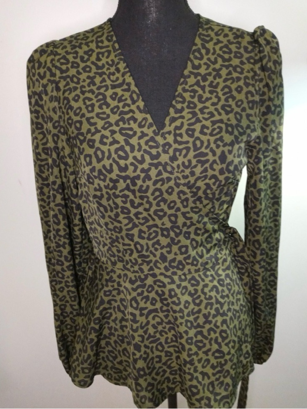 Green Leopard Print Wrap Top